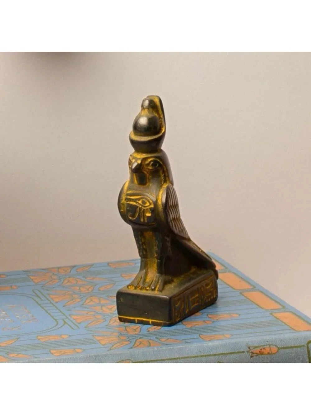 Antique Gold Mini Egyptian God Horus Statue - 4